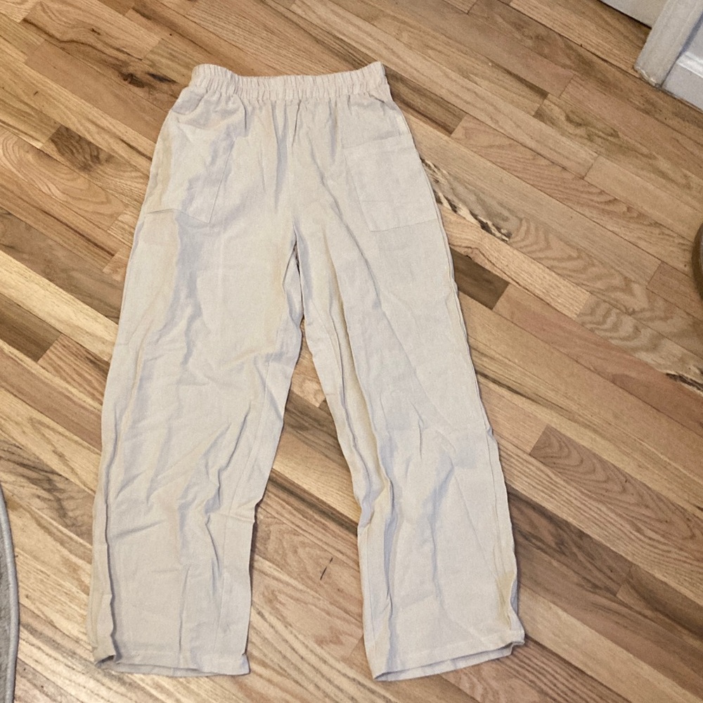 Beige Casual Cotton Pants